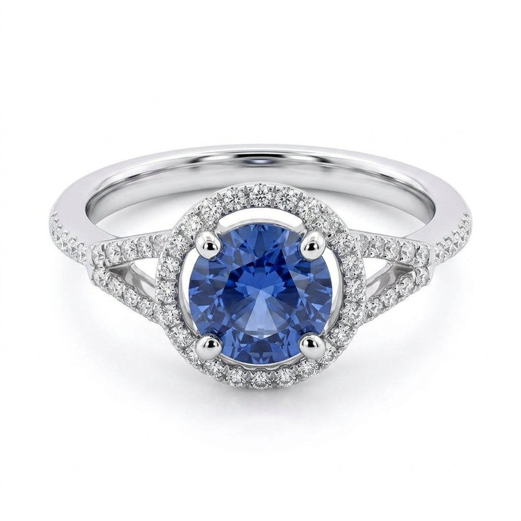 Round Sapphire & 58-Diamond Halo Ring