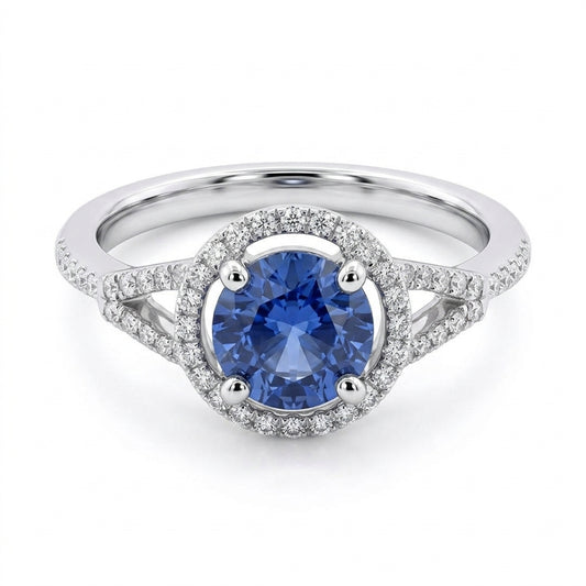 Round Sapphire & 58-Diamond Halo Ring