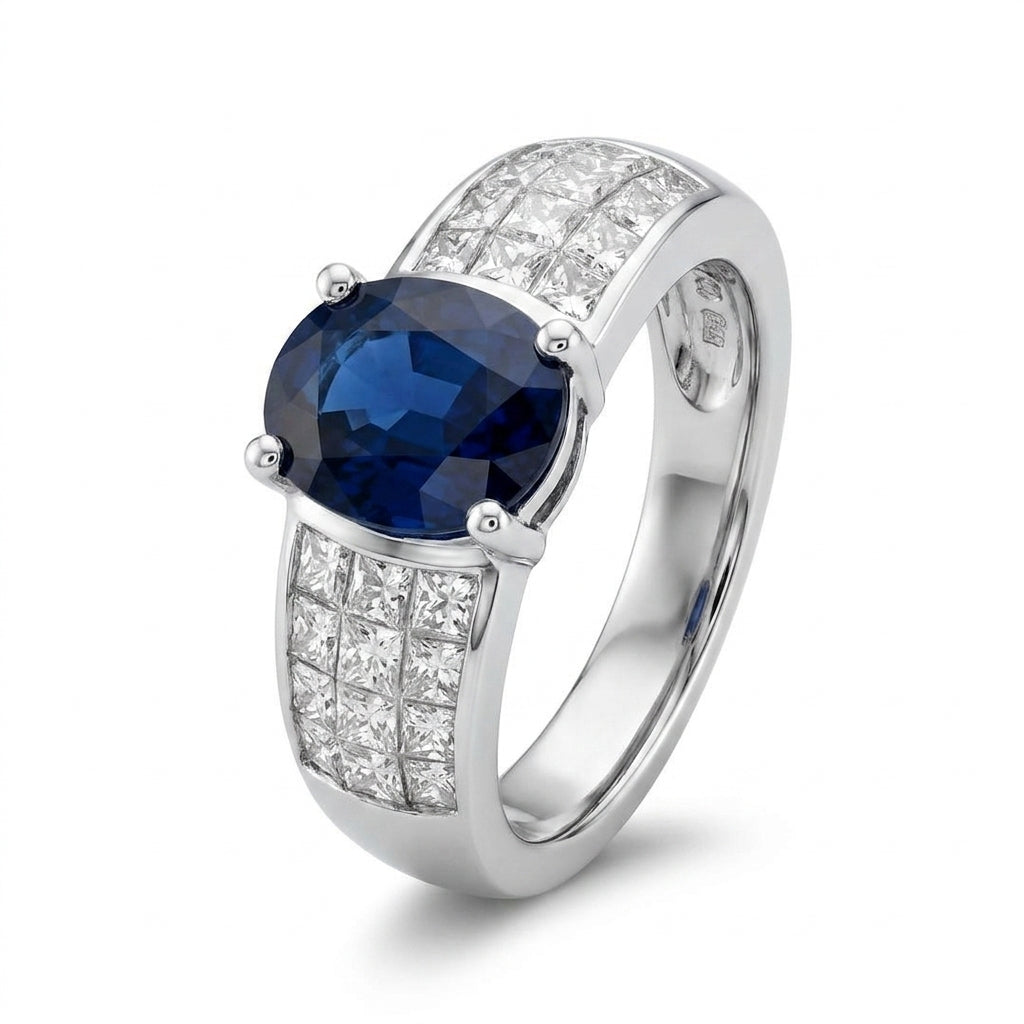 Oval Sapphire Princess-Cut Diamond Ring