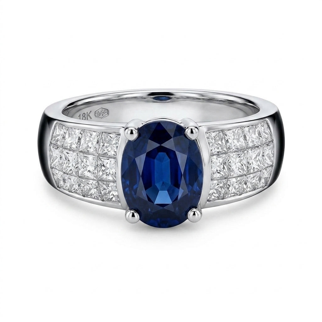 Oval Sapphire Princess-Cut Diamond Ring