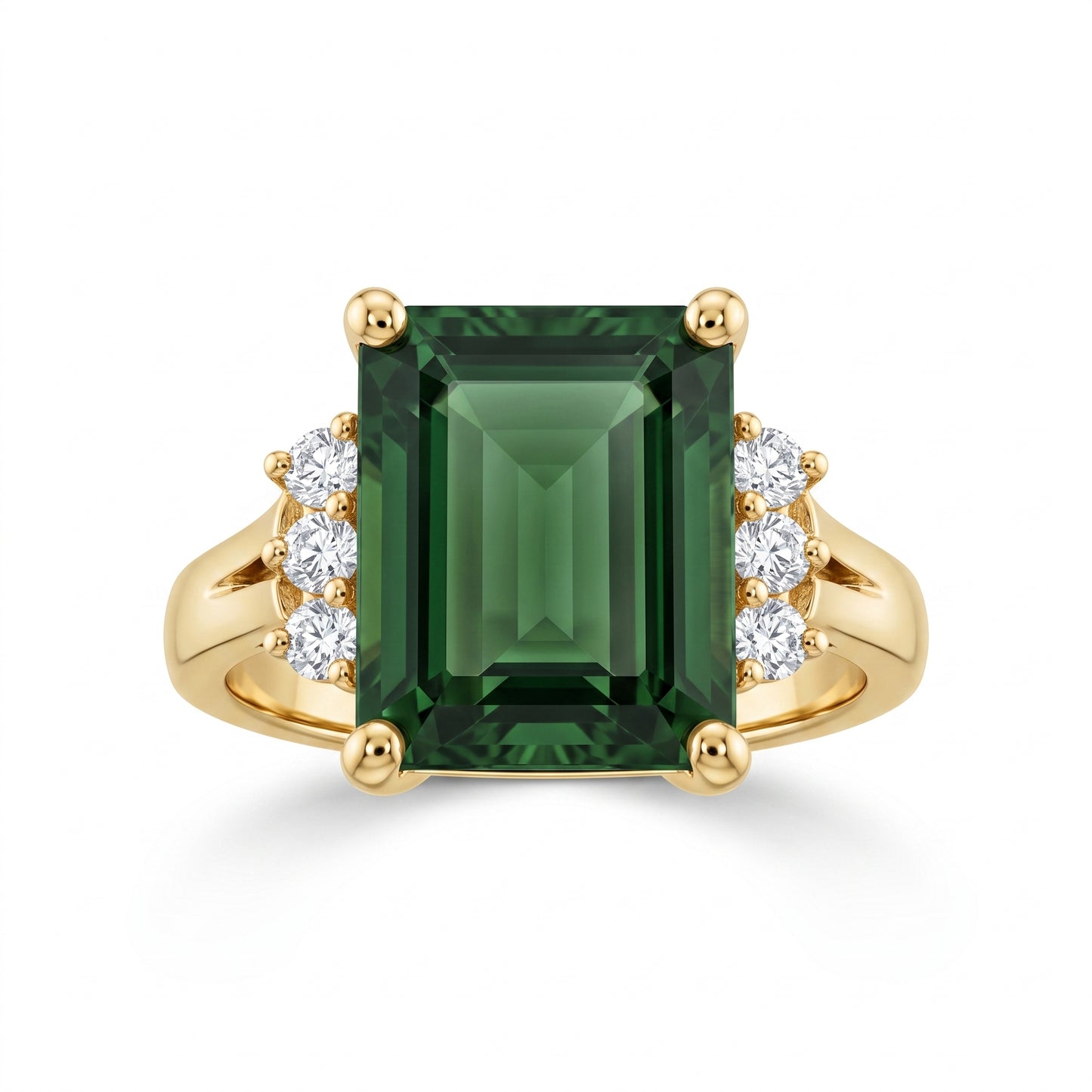 9x10.25mm Green Tourmaline & 6-Diamond Ring
