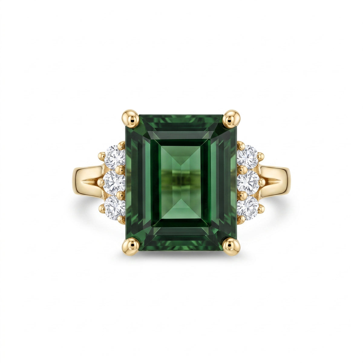 9x10.25mm Green Tourmaline & 6-Diamond Ring