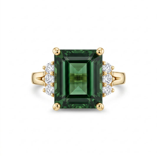 9x10.25mm Green Tourmaline & 6-Diamond Ring