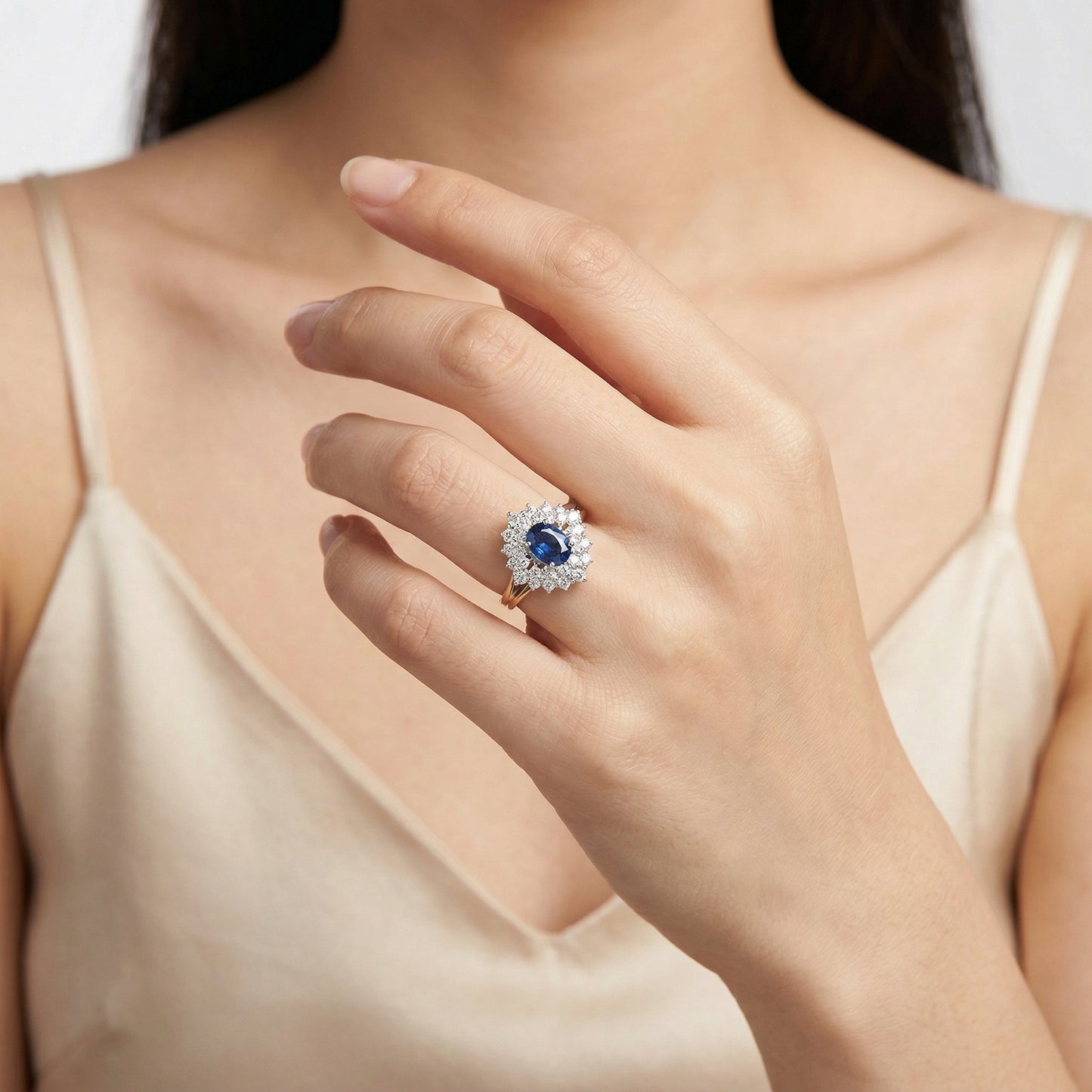 Two-tone Diamond Sapphire Ring
