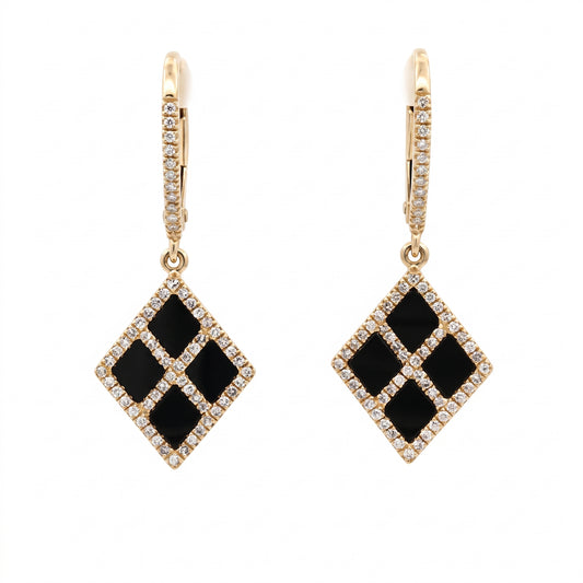 126-Diamond & Onyx Lever-Back Earrings