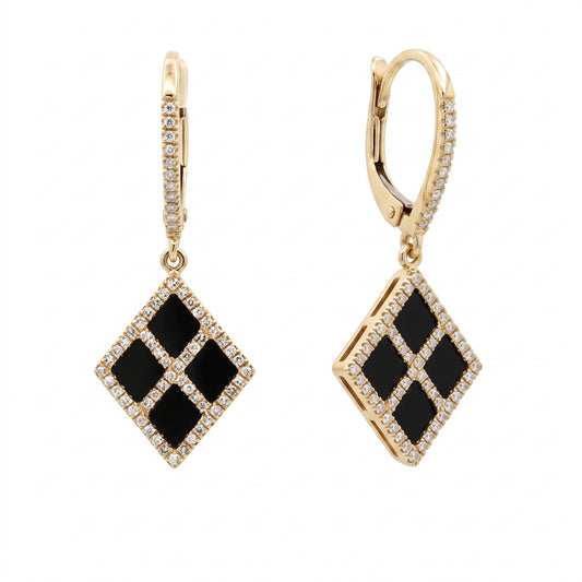 126-Diamond & Onyx Lever-Back Earrings