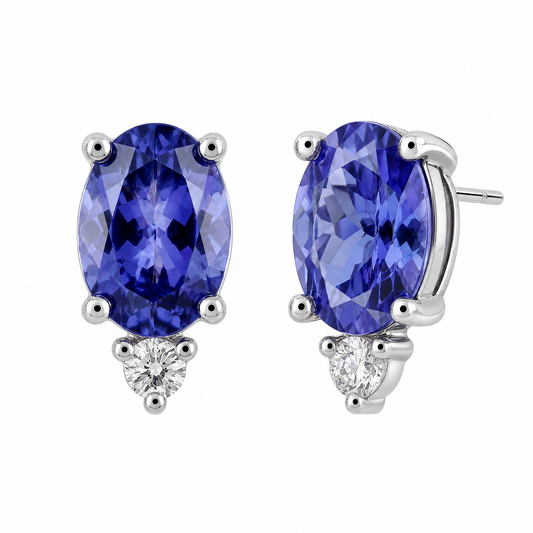 7x5mm Oval Tanzanite & 2-Diamond Post Earrings
