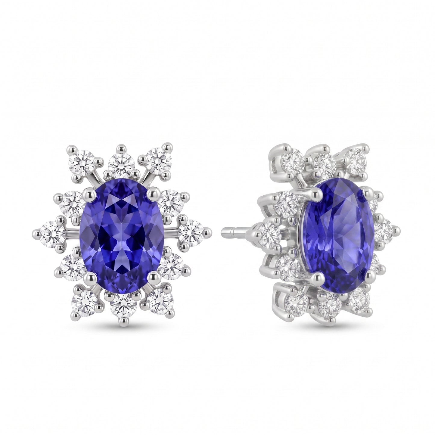 2 Oval 5x7mm Tanzanite & 24-Diamond Earrings