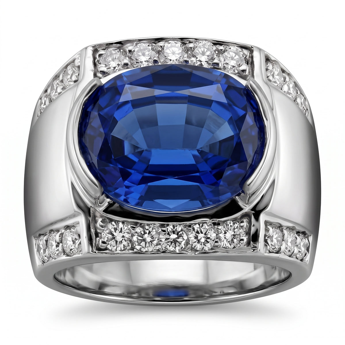 4.48 Carat Oval Tanzanite and Diamond Wide Band Ring