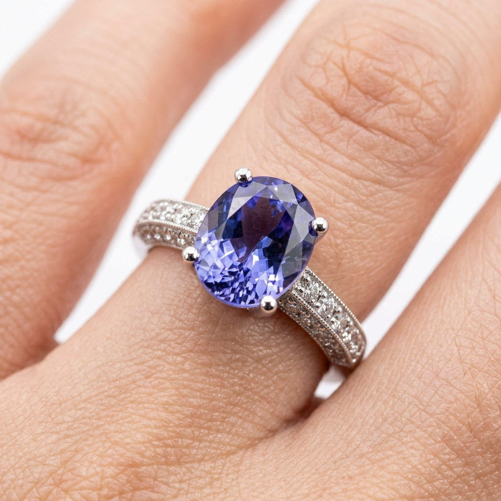 Oval Tanzanite & Diamond Pavé Ring