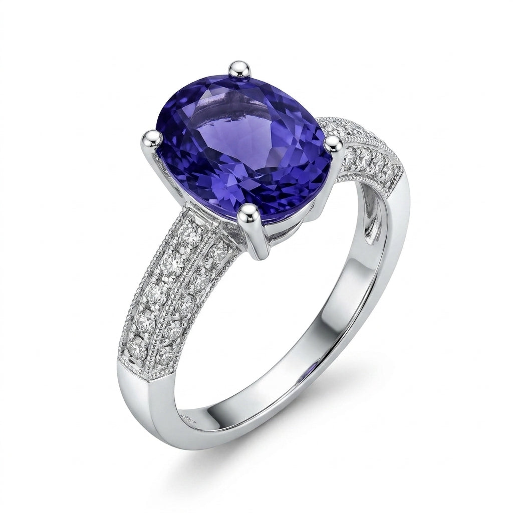 Oval Tanzanite & Diamond Pavé Ring