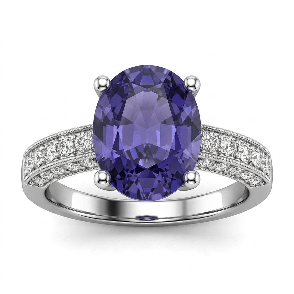 Oval Tanzanite & Diamond Pavé Ring