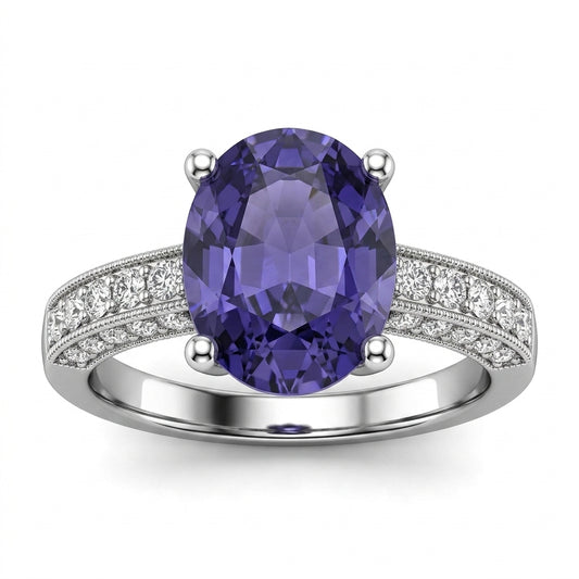 Oval Tanzanite & Diamond Pavé Ring