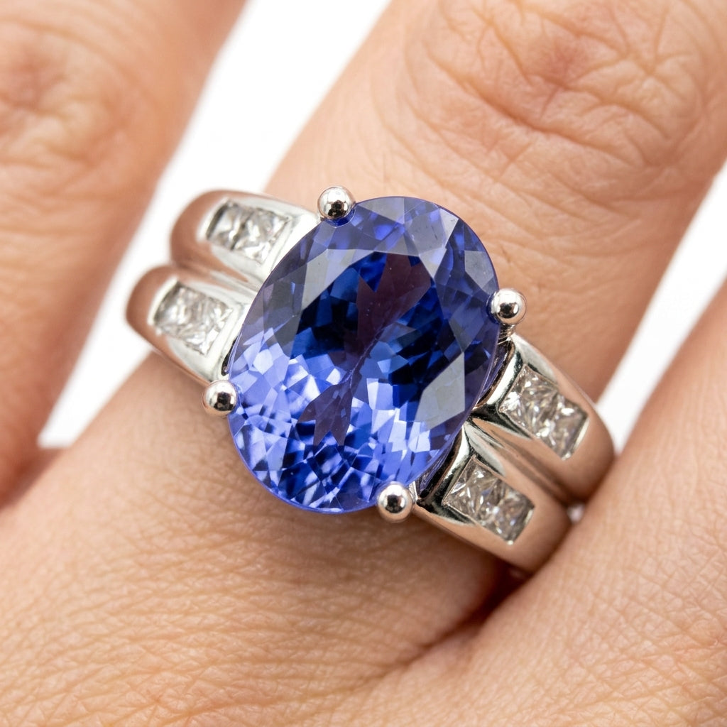 Oval Tanzanite & Princess Diamond Ring