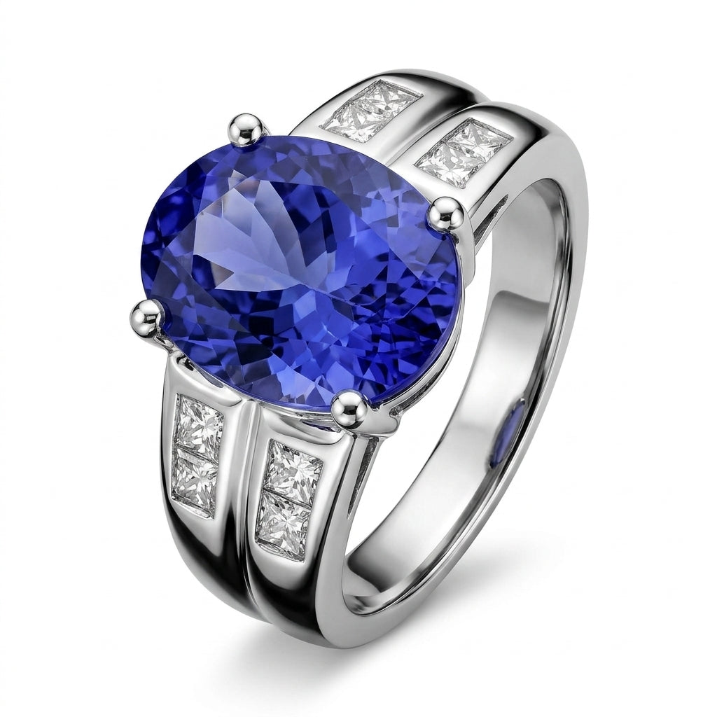 Oval Tanzanite & Princess Diamond Ring
