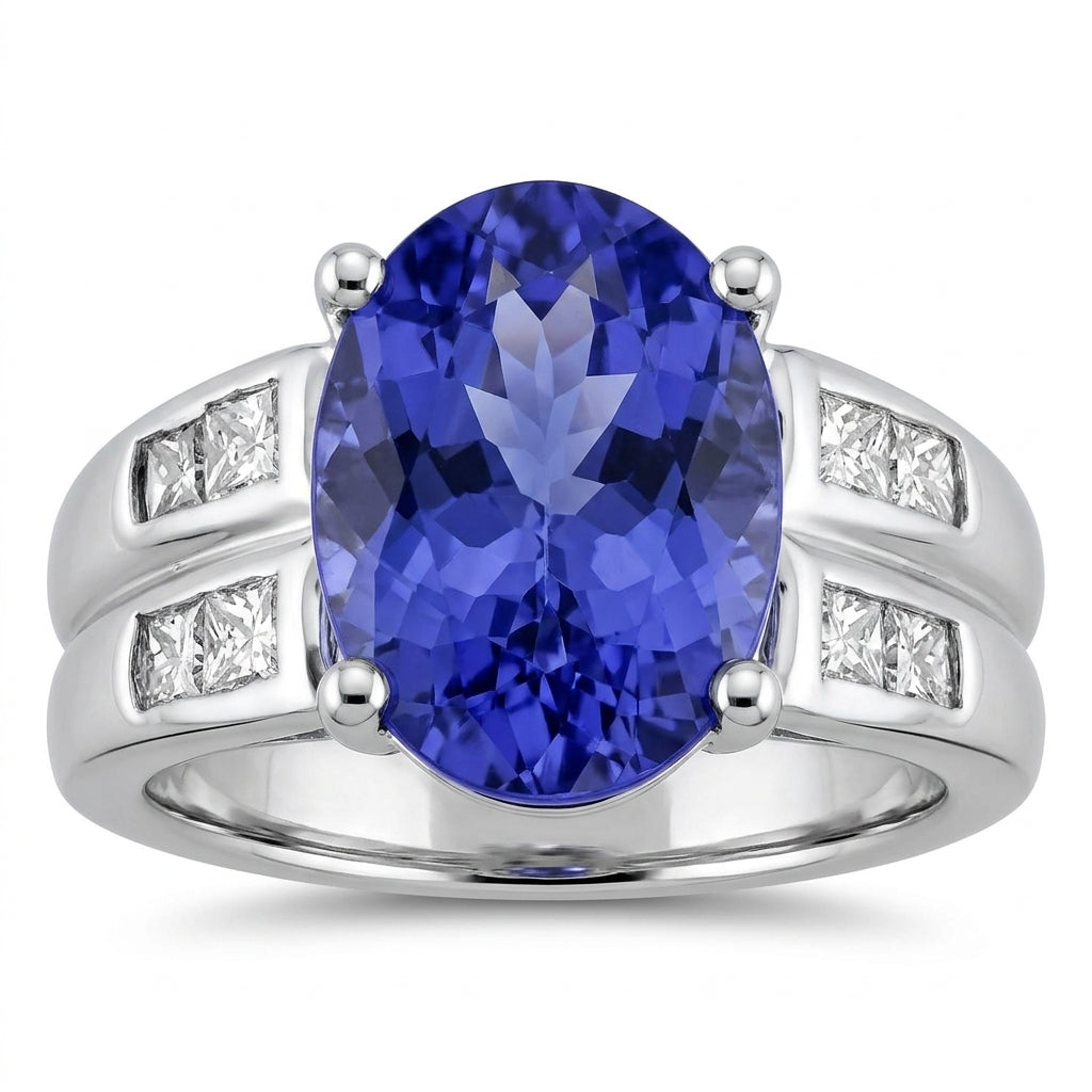 Oval Tanzanite & Princess Diamond Ring