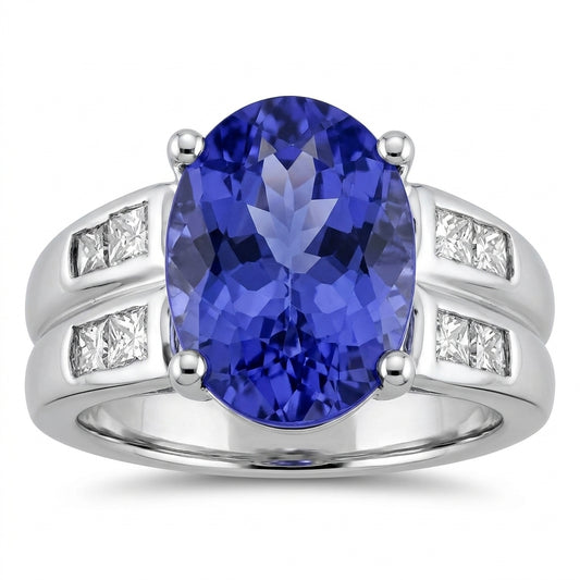 Oval Tanzanite & Princess Diamond Ring