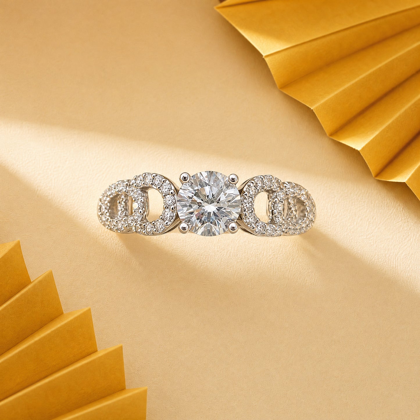 18K White Gold Diamond Pavé Ring - Scene