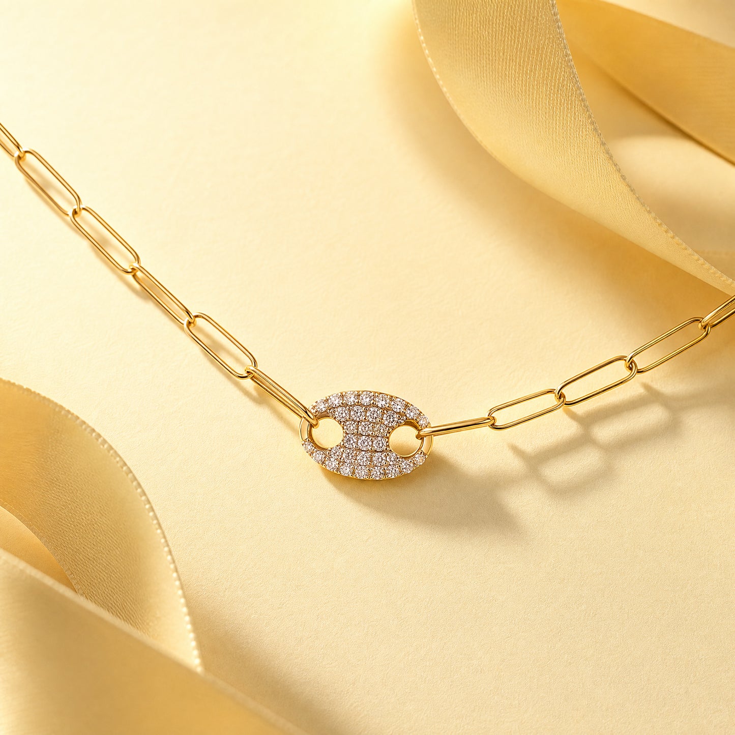 18K Yellow Gold 32-Diamond Pavé Chain Necklace, 15.5"