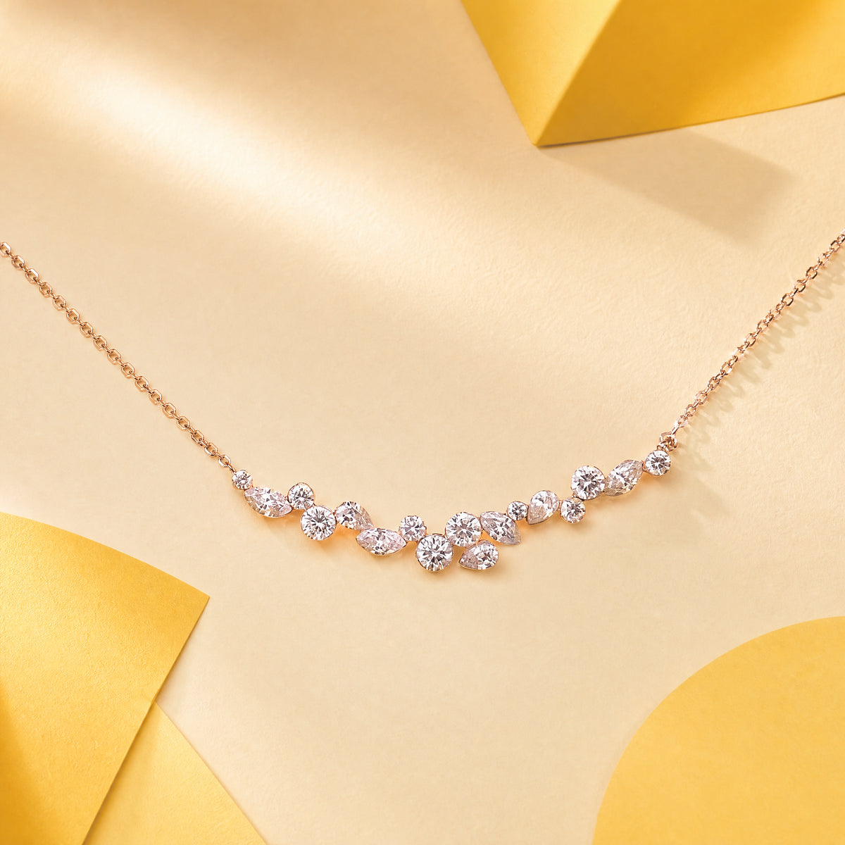 18K White Gold Mixed-Shape Diamond Scatter Necklace - Scene