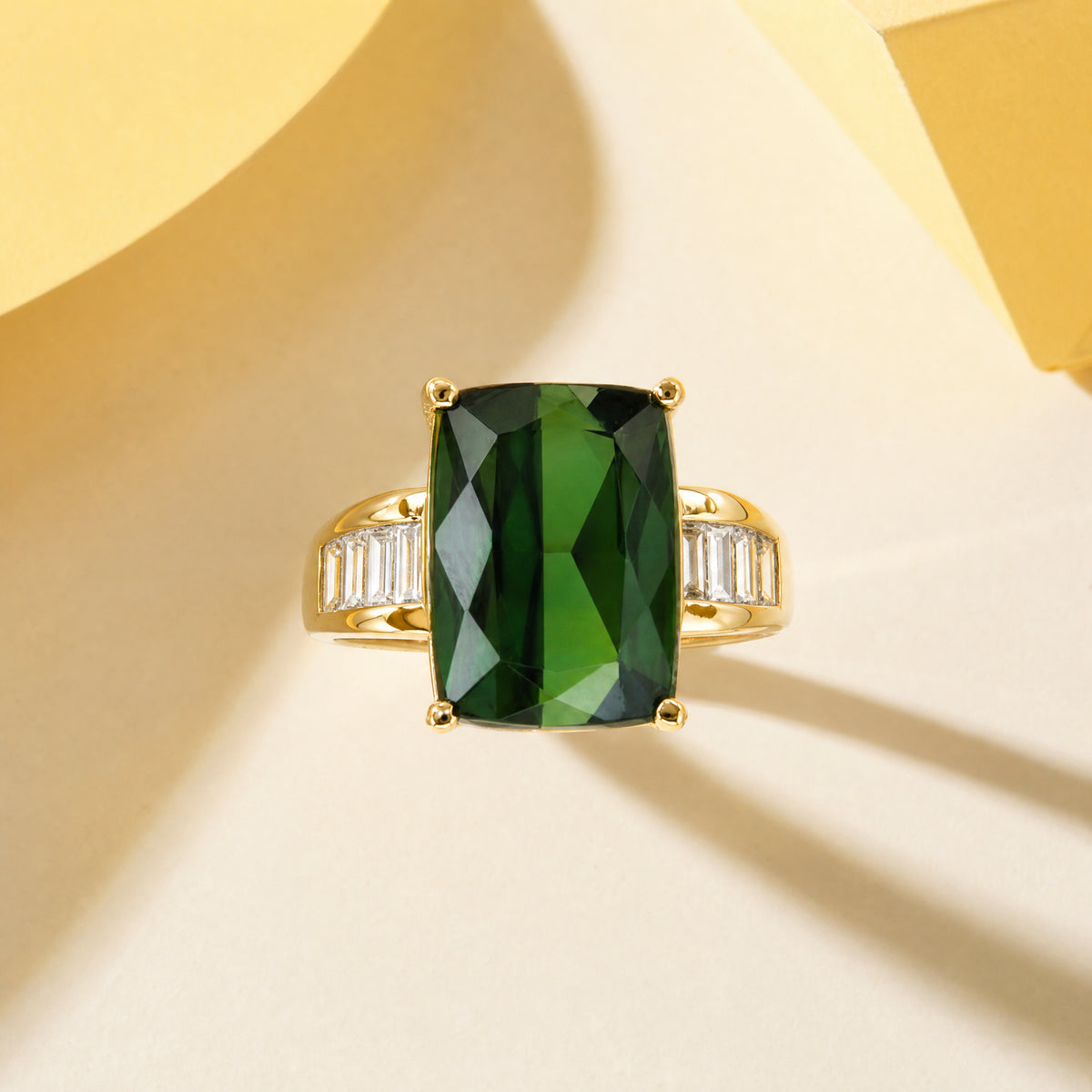 14K Yellow Gold Green Tourmaline Diamond Ring - Scene