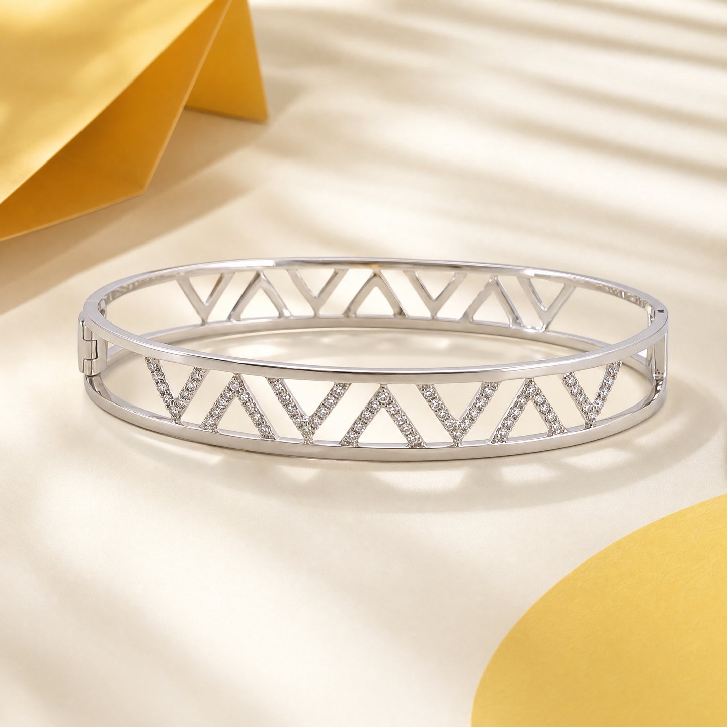 14K White Gold 63-Diamond V-Design Open Bangle
