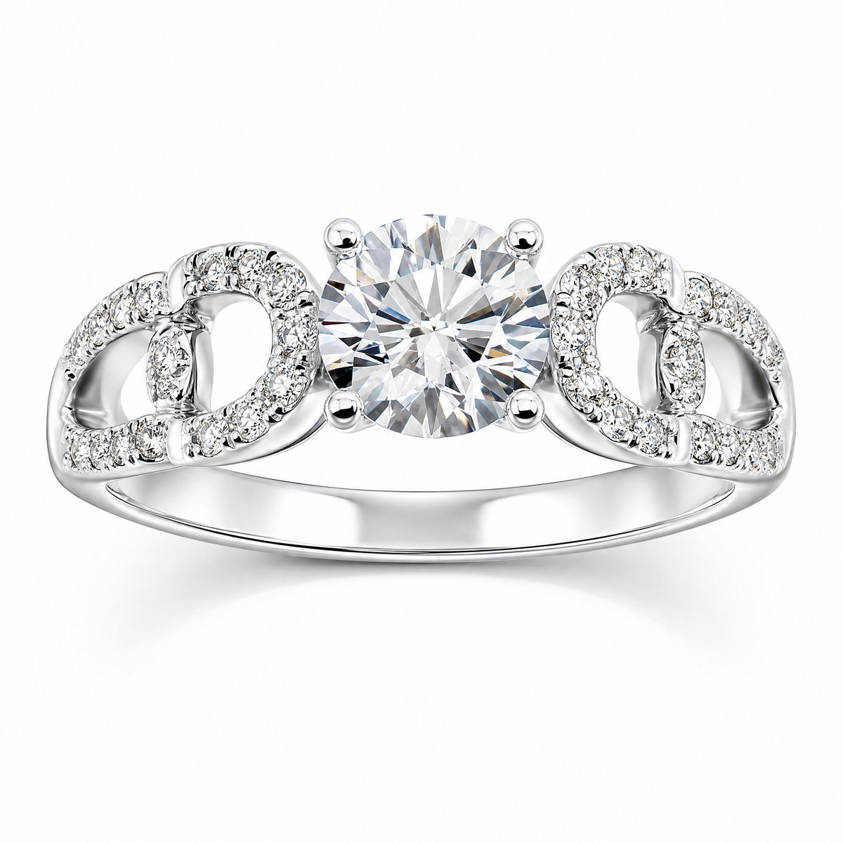 18K White Gold Diamond Pavé Ring - Front View