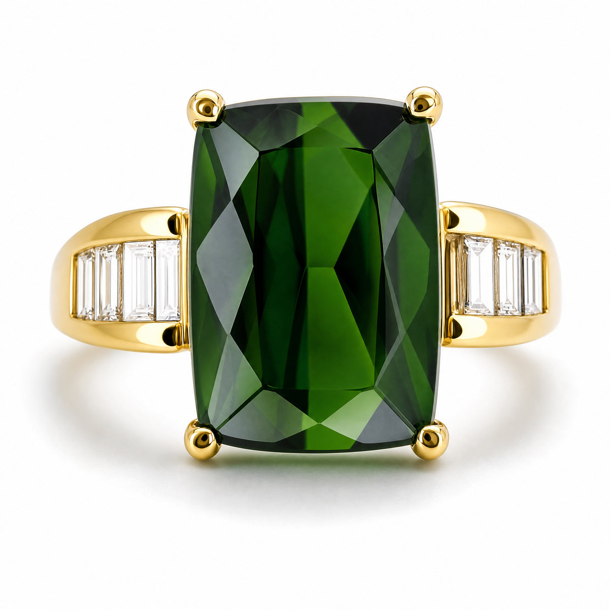 14K Yellow Gold Green Tourmaline Diamond Ring - Front View