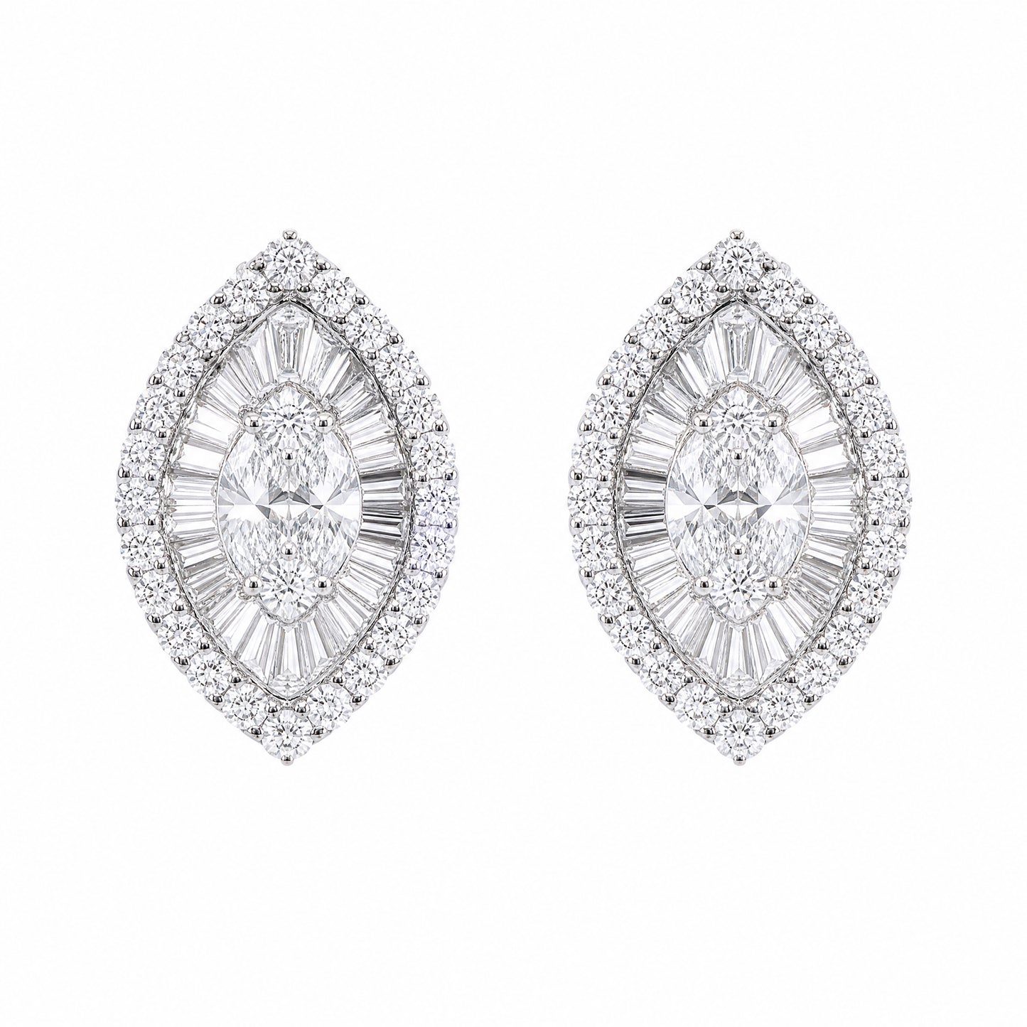 2.90ct Diamond Cluster Marquise-Shaped Earrings in 18K White Gold