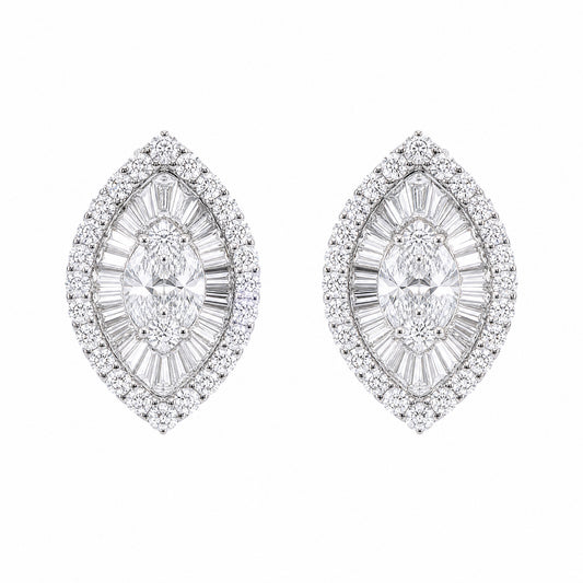 2.90ct Diamond Cluster Marquise-Shaped Earrings in 18K White Gold