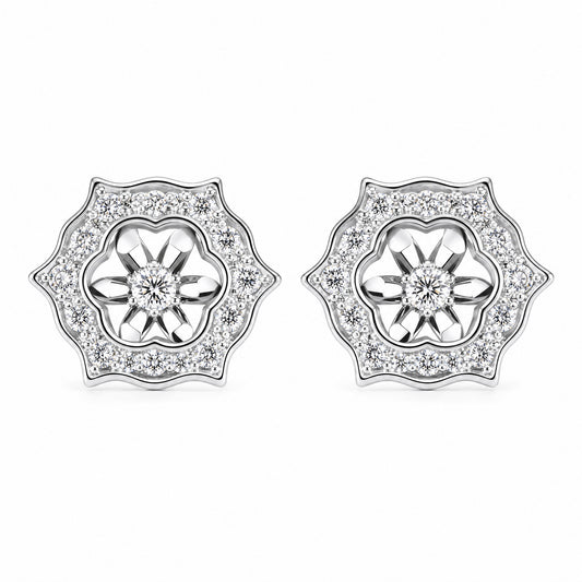 18K White Gold Diamond Post Earrings with Jacket - Front View