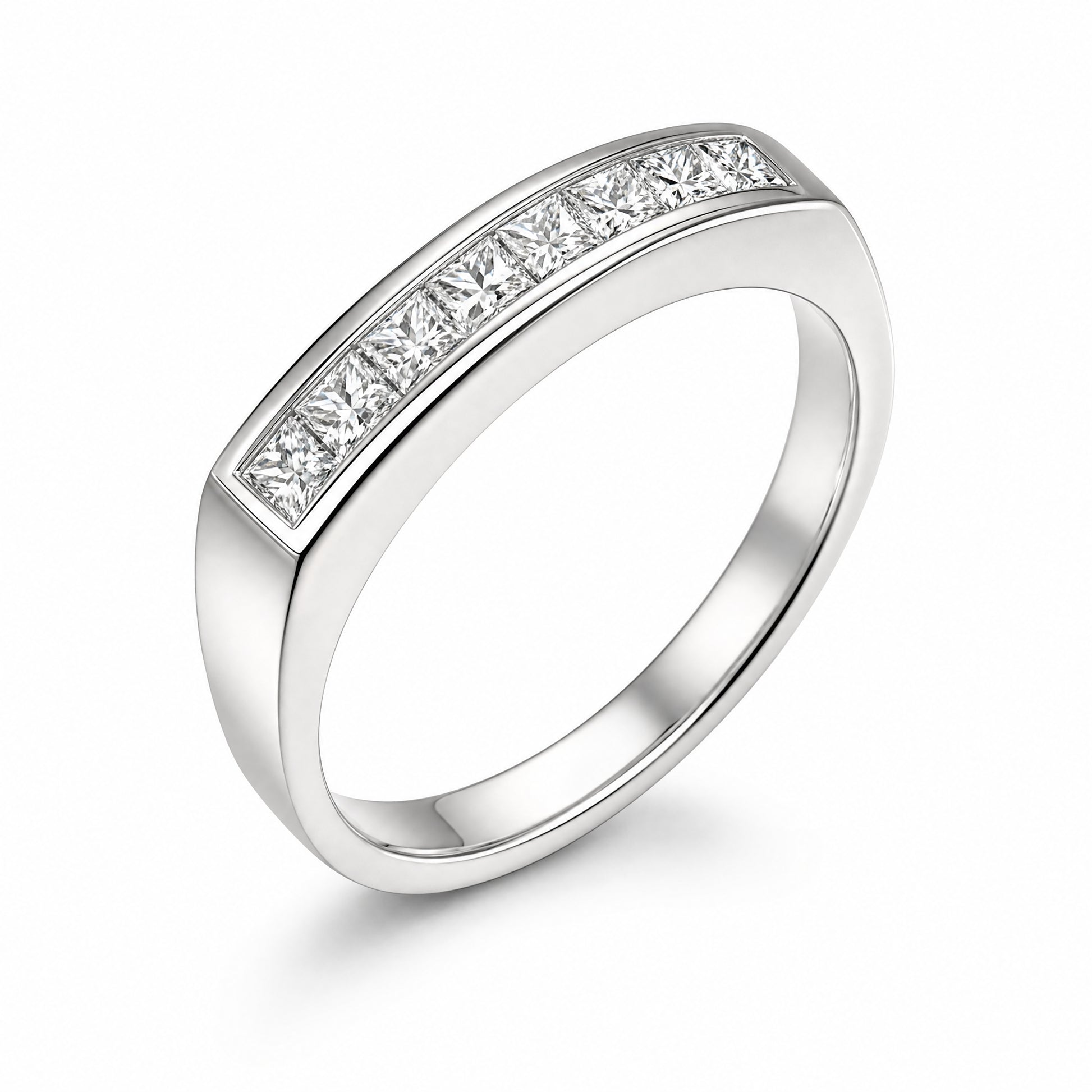 18K White Gold Pear-Cut Diamond Channel Ring - Front View
