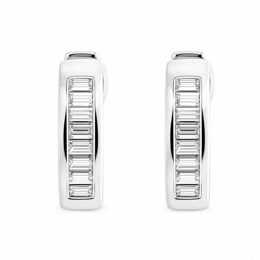 18K White Gold Baguette Diamond Hoop Earrings
