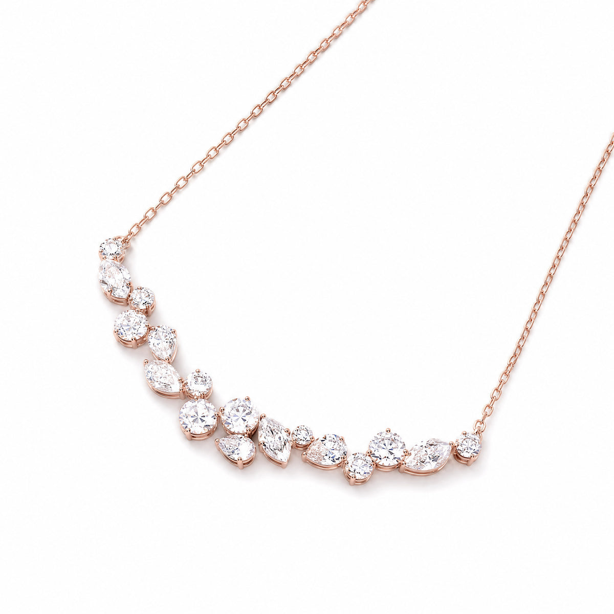 18K White Gold Mixed-Shape Diamond Scatter Necklace - Front View