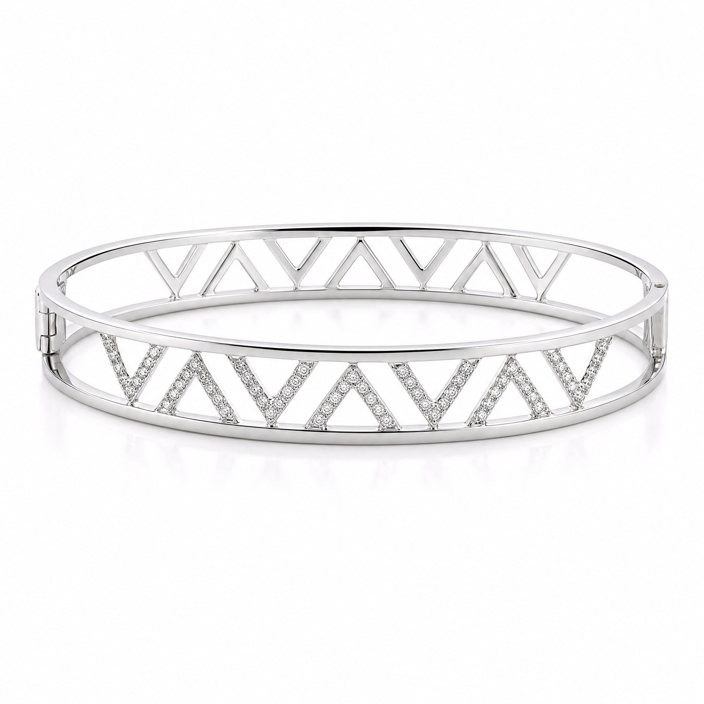 14K White Gold 63-Diamond V-Design Open Bangle