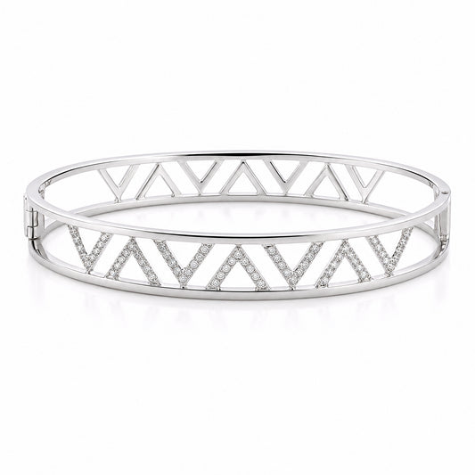 14K White Gold 63-Diamond V-Design Open Bangle