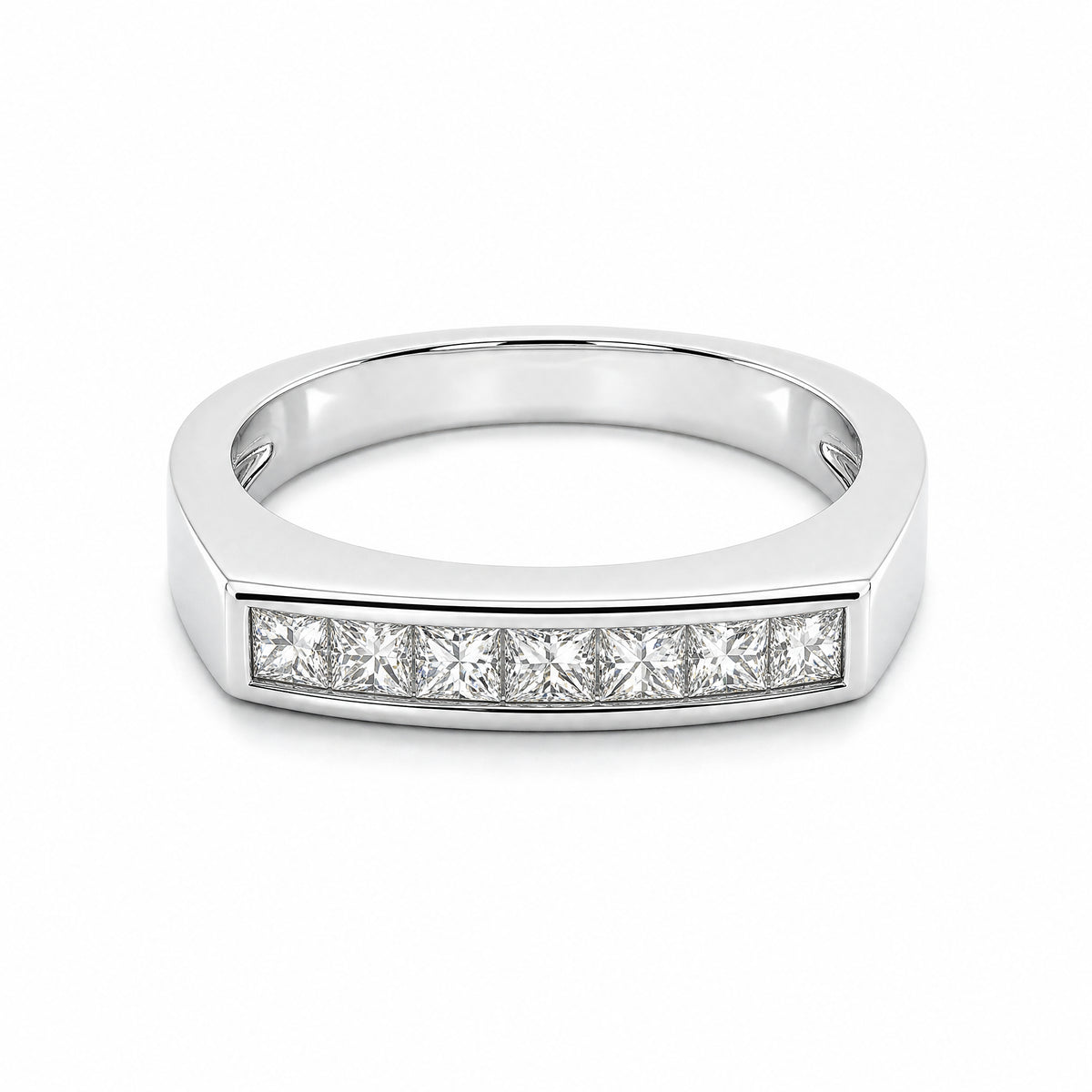 18K White Gold Pear-Cut Diamond Channel Ring - Side Angle