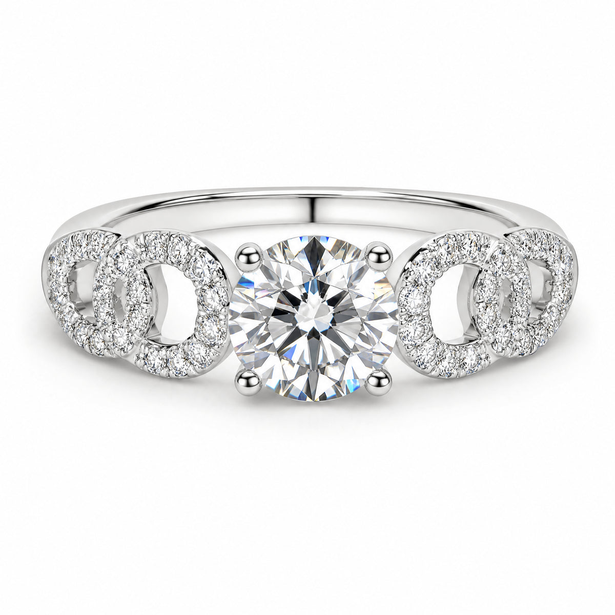 18K White Gold Diamond Pavé Ring - Side Angle