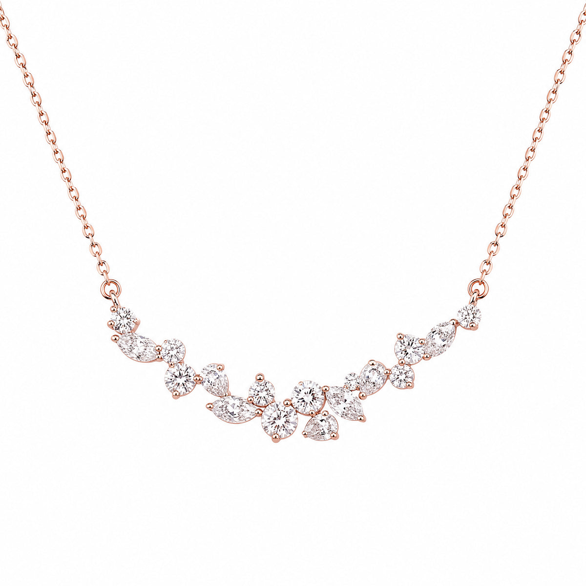 18K White Gold Mixed-Shape Diamond Scatter Necklace - Side Angle
