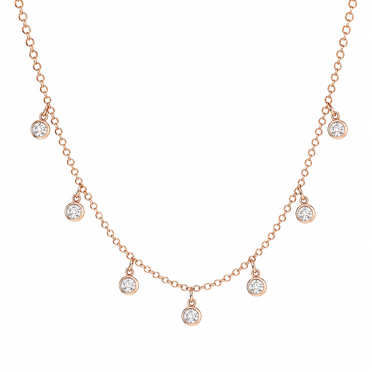 14K Yellow Gold 9-Diamond Dangle Chain Necklace, 16-18"