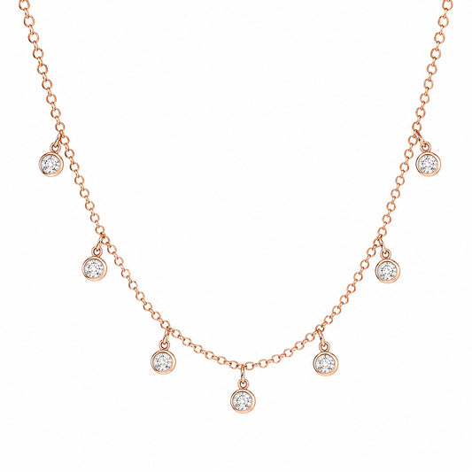14K Yellow Gold 9-Diamond Dangle Chain Necklace, 16-18"