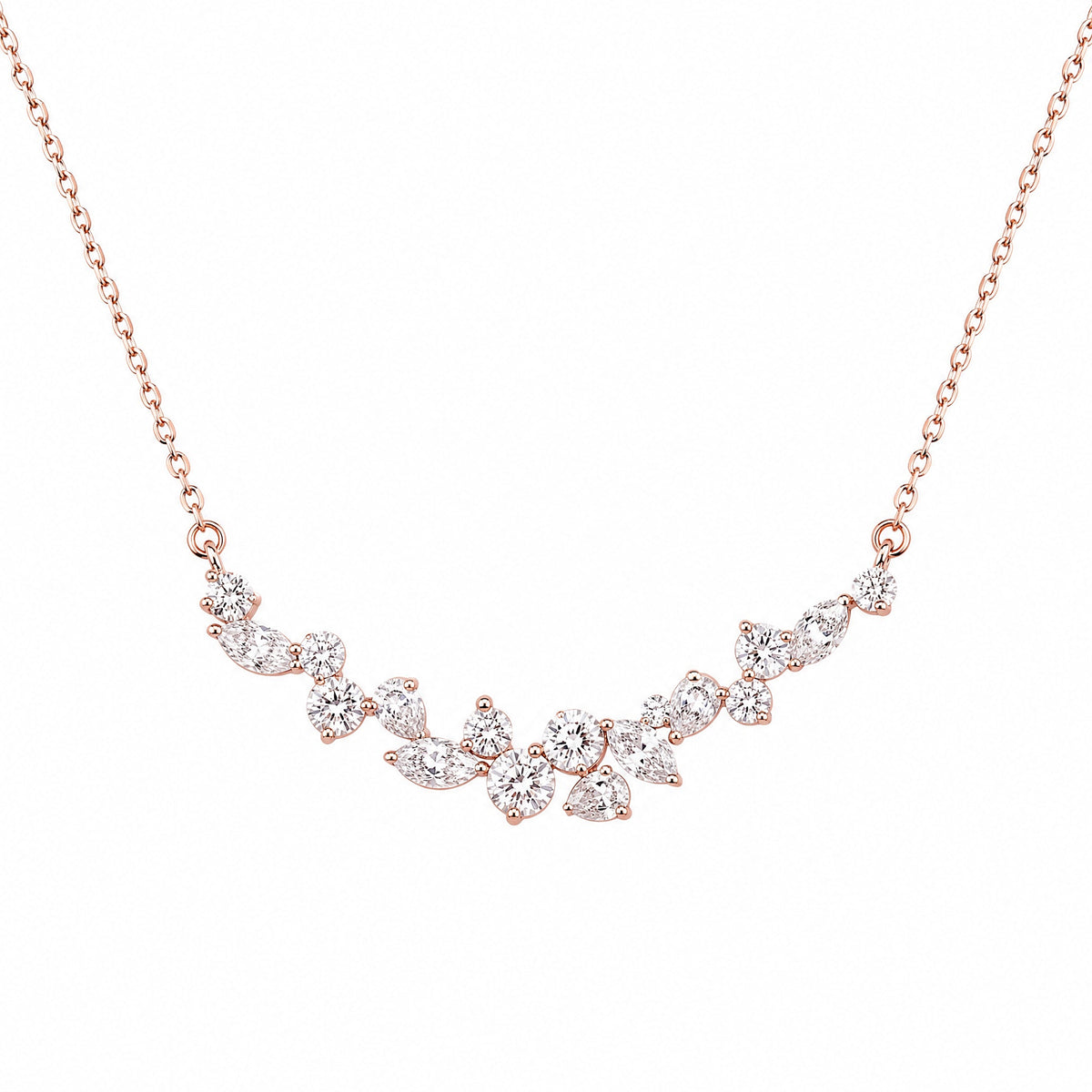Mixed-Shape Diamond Scatter Necklace in 18K white gold - angle