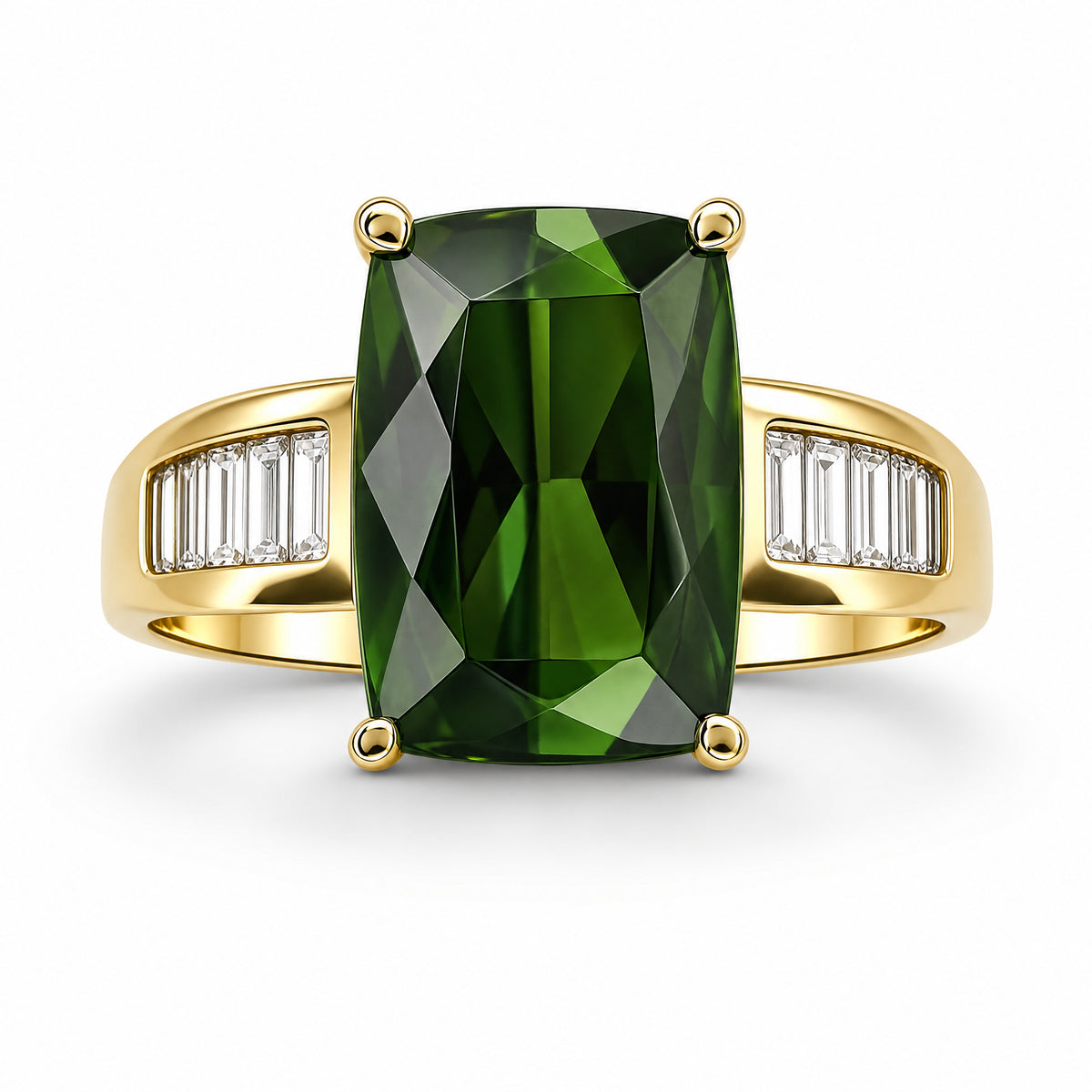 14K Yellow Gold Green Tourmaline Diamond Ring - Side Angle