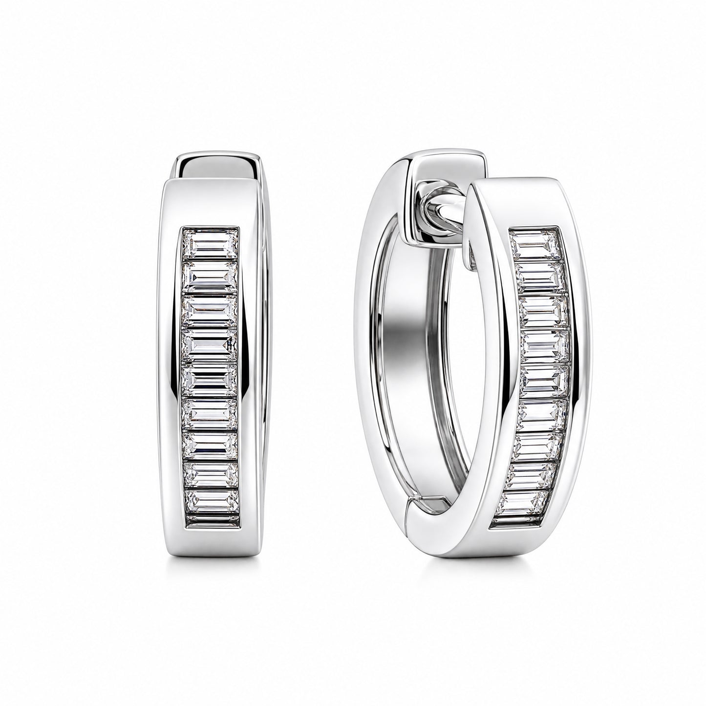 18K White Gold Baguette Diamond Hoop Earrings