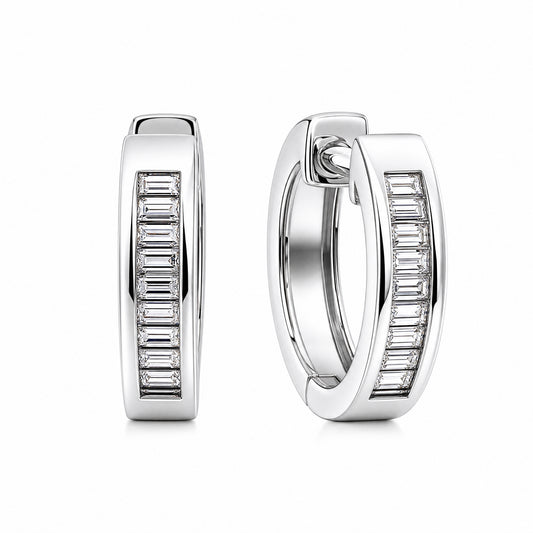18K White Gold Baguette Diamond Hoop Earrings