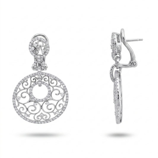 2.78 Carat Diamond Circular Openwork Filigree Drop Clip Earrings