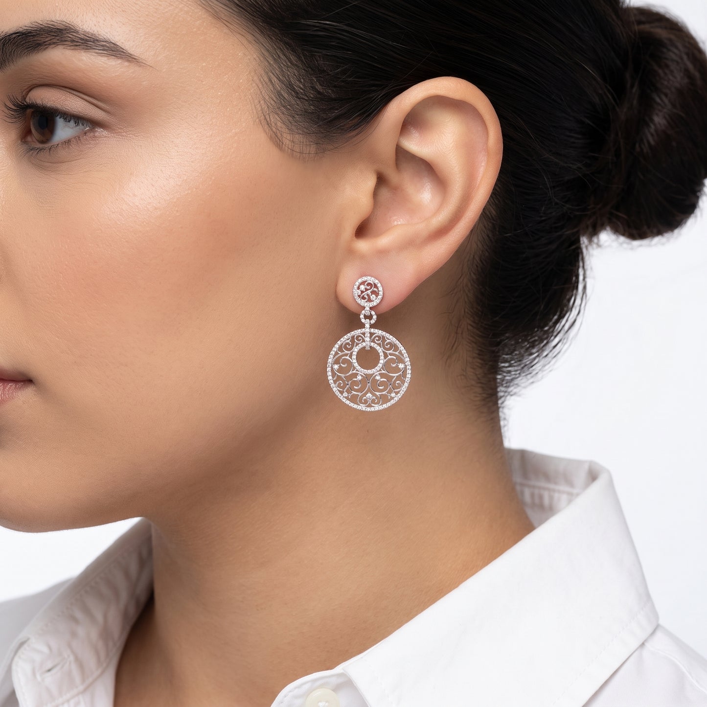 2.78 Carat Diamond Circular Openwork Filigree Drop Clip Earrings